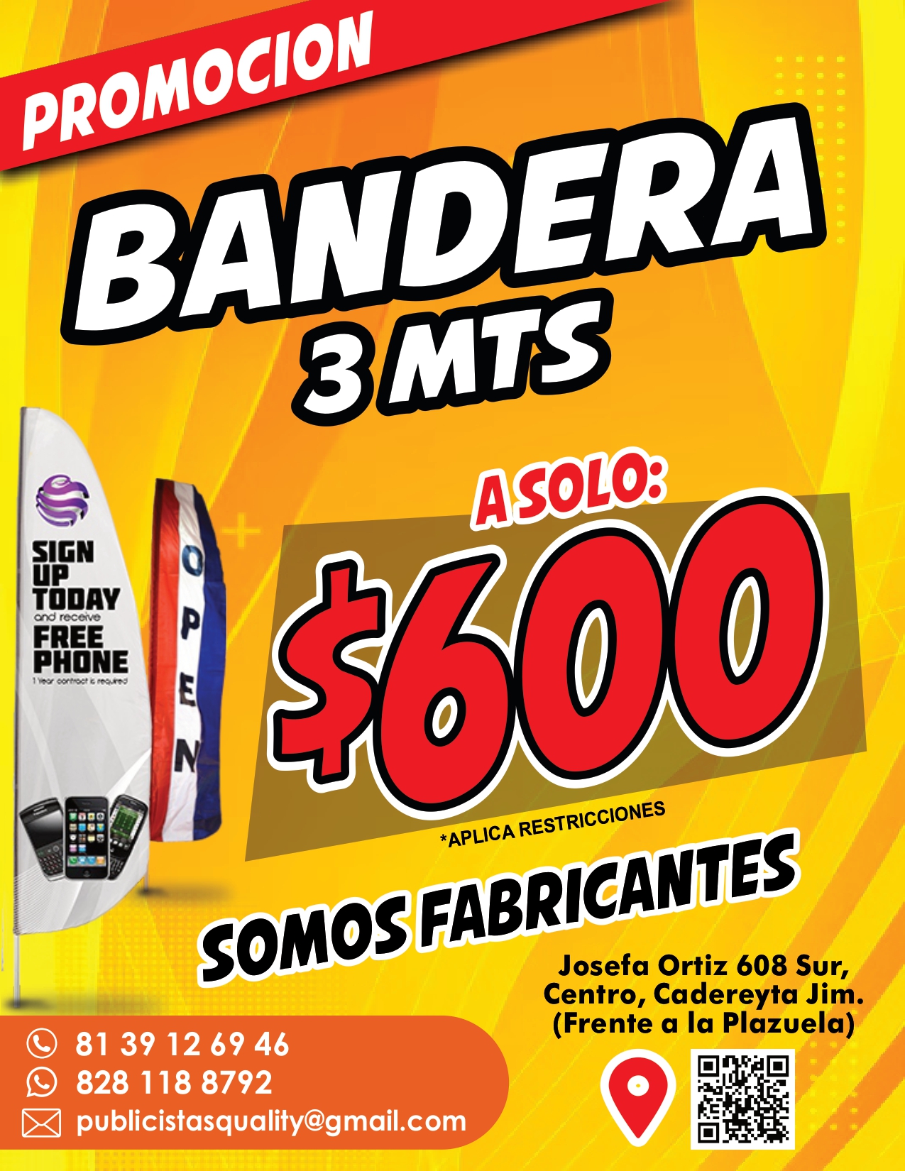 Banderas 3 m $600